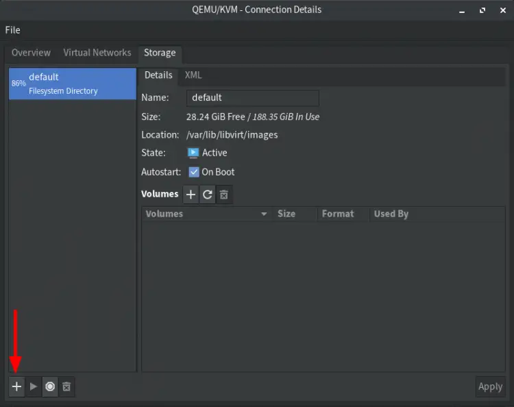 Default QEMU/KVM Storage