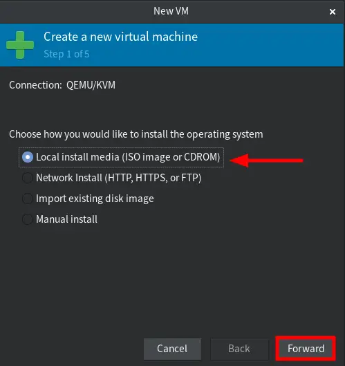Select local media ISO type installation