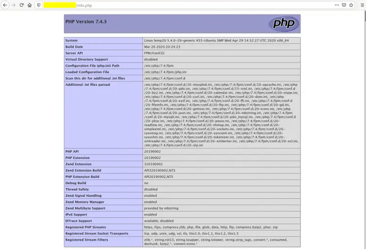 phpinfo with LEMP Stack