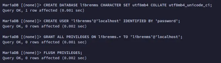 create database and user