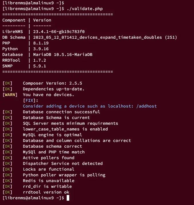 validate LibreNMS installation