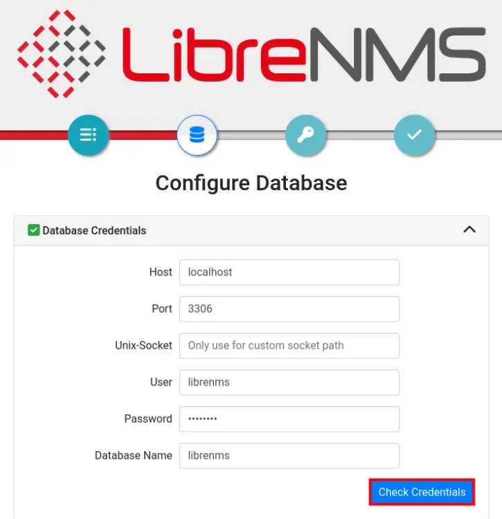 database configuration librenms