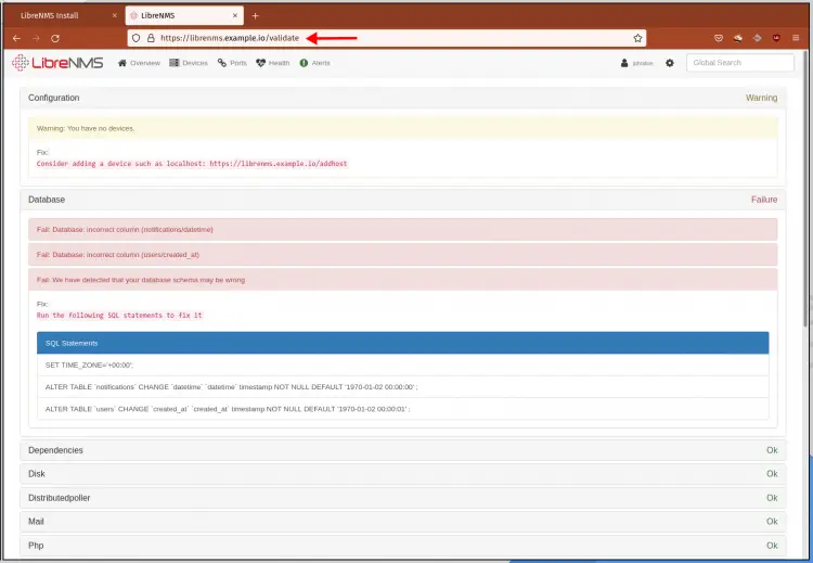 LibreNMS Validate installation