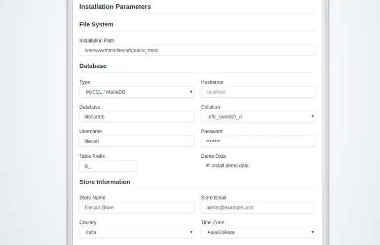 Database settings