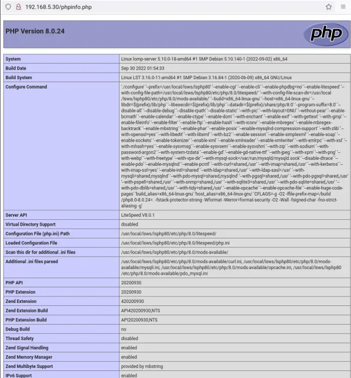 lomp stack phpinfo