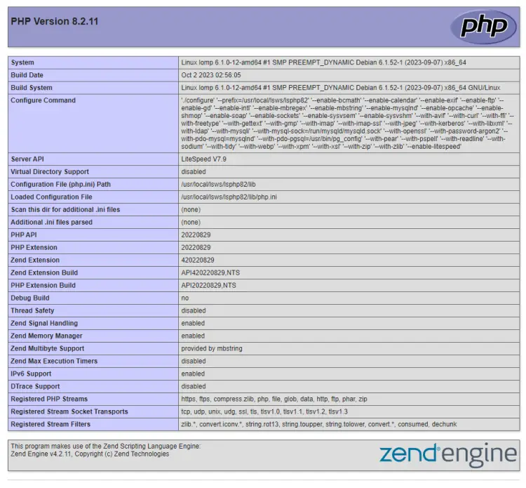 OpenLiteSpeed PHP Info