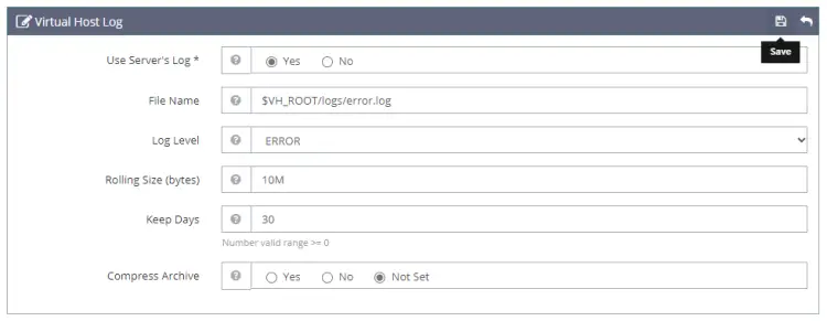 OpenLiteSpeed Virtual Host Log