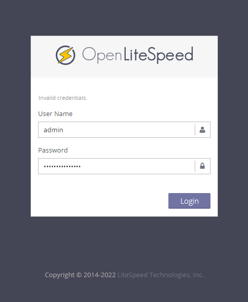 OpenLiteSpeed Login Page