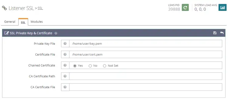 OpenLiteSpeed Self Signed SSL Key and Certificate
