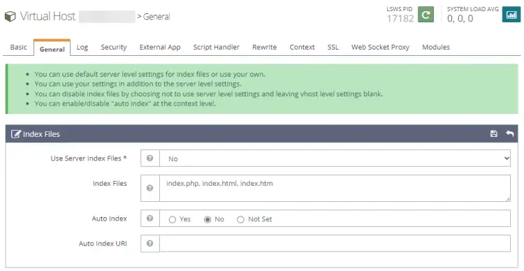 OpenLiteSpeed Index Files