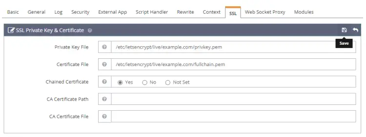 OpenLiteSpeed Let's Encrypt SSL Key and Certificate