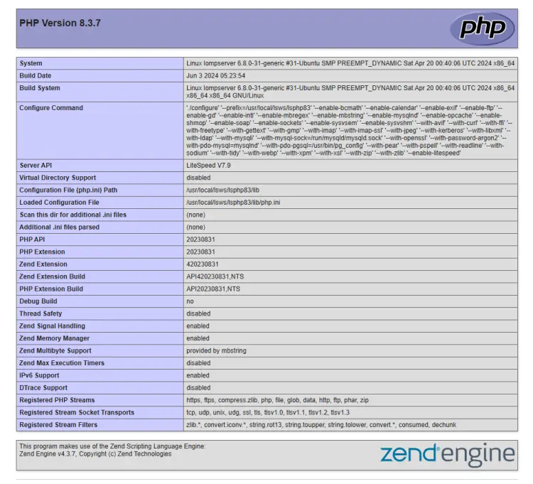 OpenLiteSpeed PHP Info