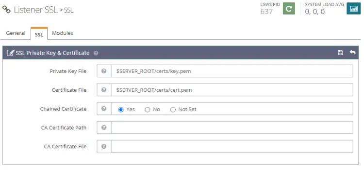 OpenLiteSpeed Self Signed SSL Key and Certificate