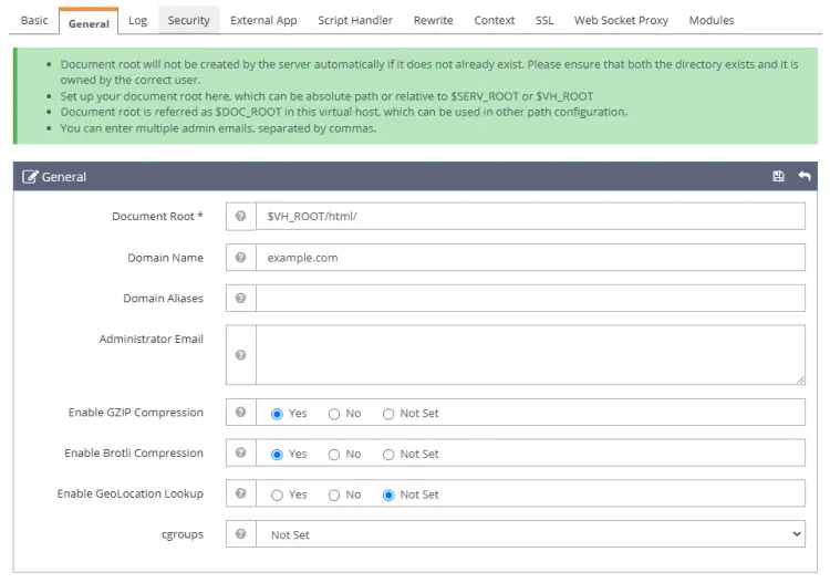 Virtual Host General Section