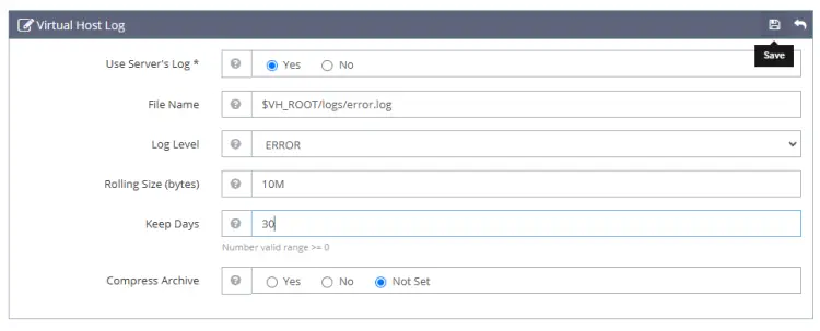 OpenLiteSpeed Virtual Host Log