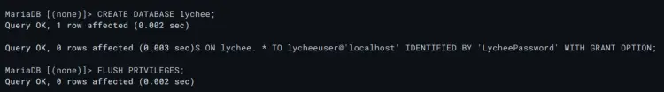 create database and user