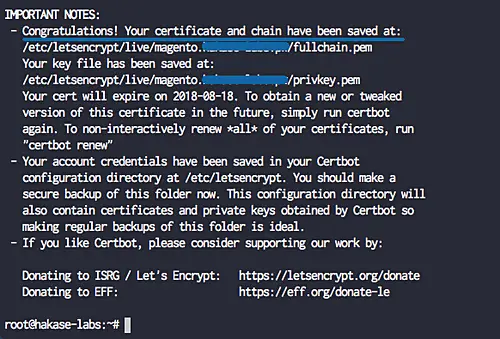 SSL cert issues successfully