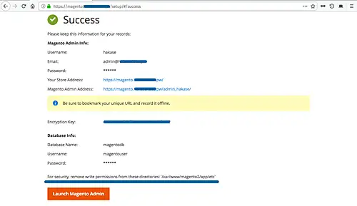 Magento installation successful
