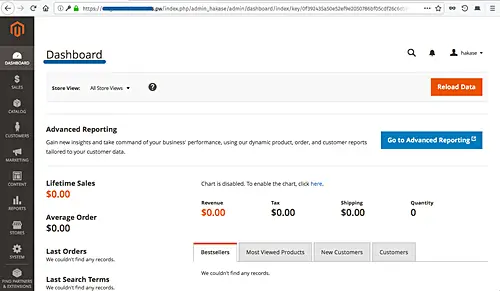 Magento dashboard
