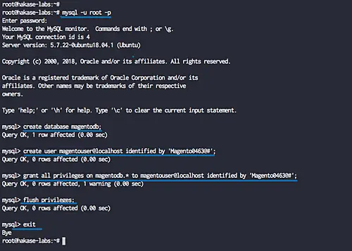 Create MySQL database and user for Magento