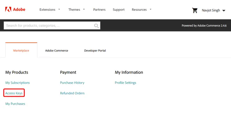 Adobe Magento profile page