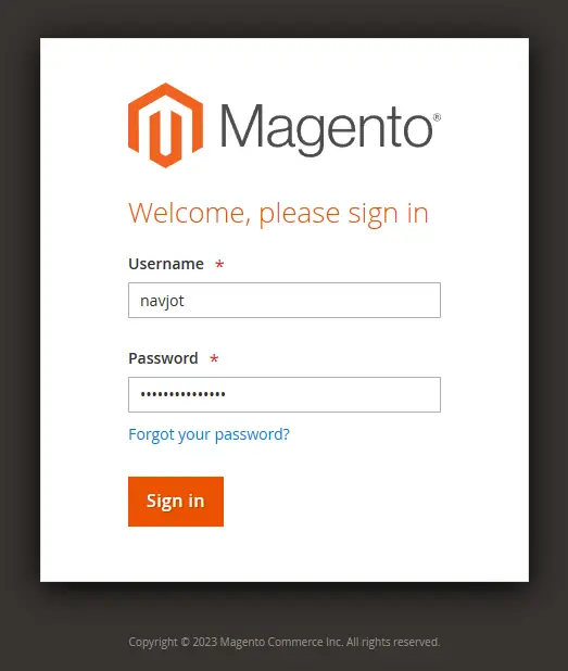 Magento Admin Login Page