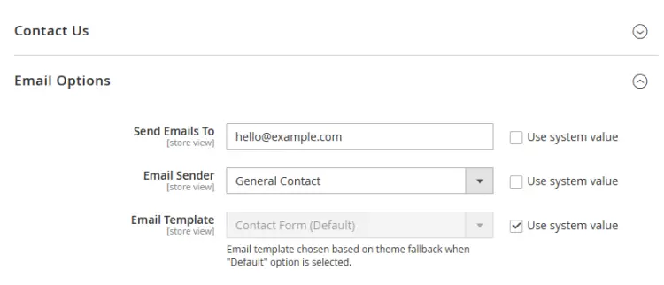 Magento Contact Us Email Settings