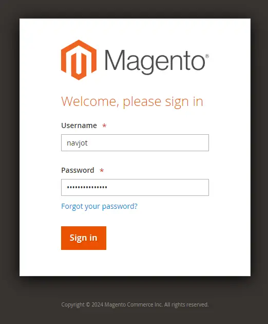Magento Admin Login Page
