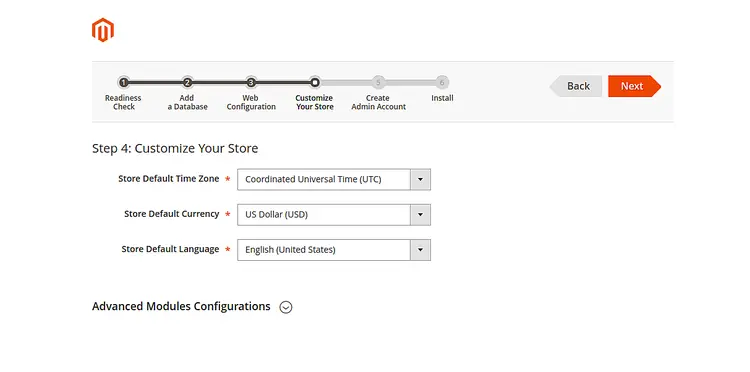 Configure currency, timezone and language