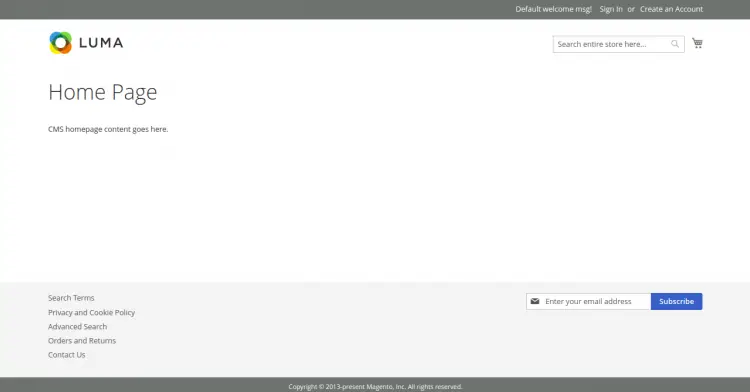 Magento start page