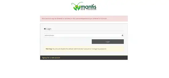 Mantis Login Page