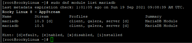 module list mariadb