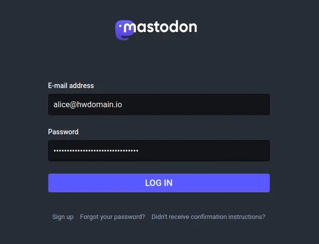 mastodon login page