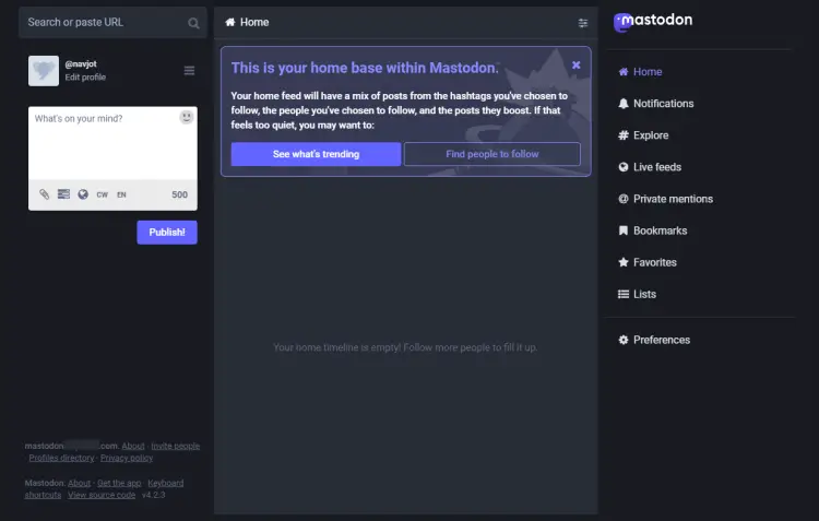 Mastodon TimeLine Page