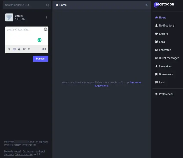 Mastodon TimeLine Page