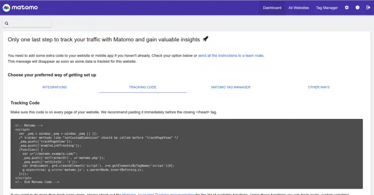 Matomo dashboard