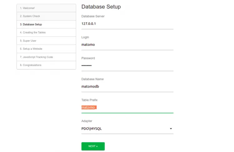 Database setup