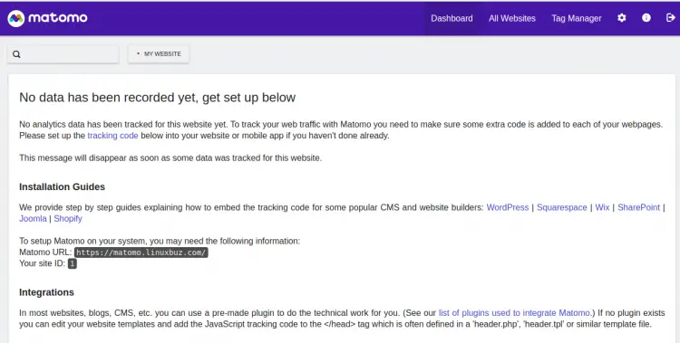 Matomo dashboard