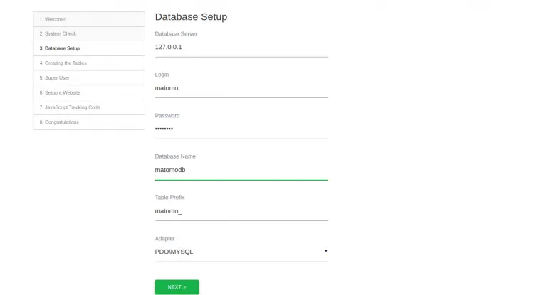 Database setup