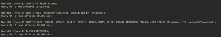create database and user