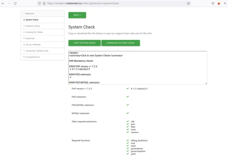 Matomo system checks