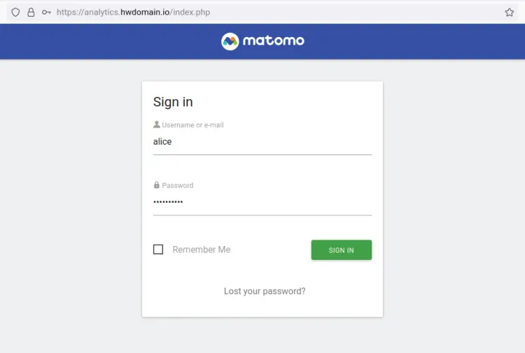 Matomo login page