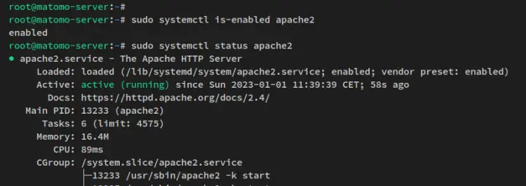 verify apache2 service