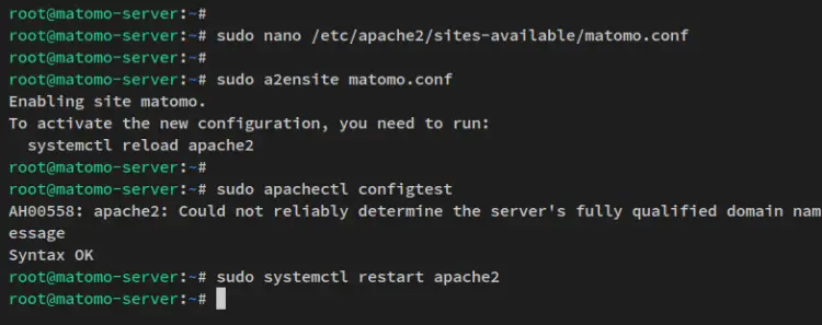 setup virtual host matomo