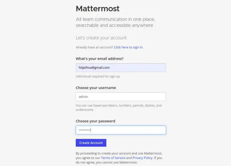 Mattermost sign-in form