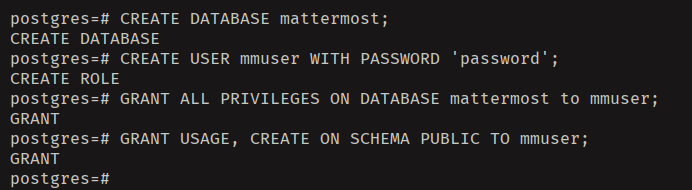 create datbase and user