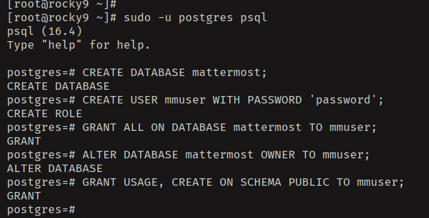 create datbase and user