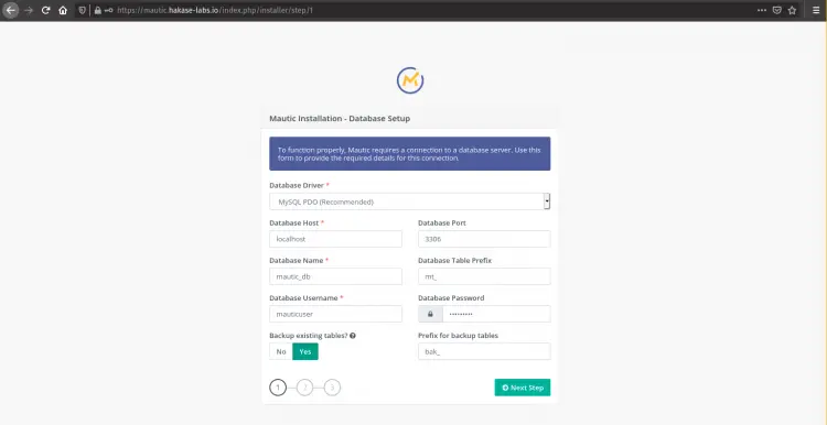 Mautic Database Configuration
