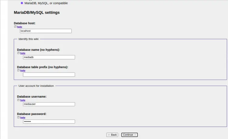 MySQL database settings