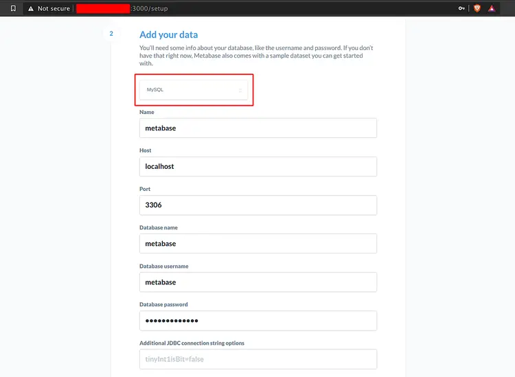 Metabase MySQL setup
